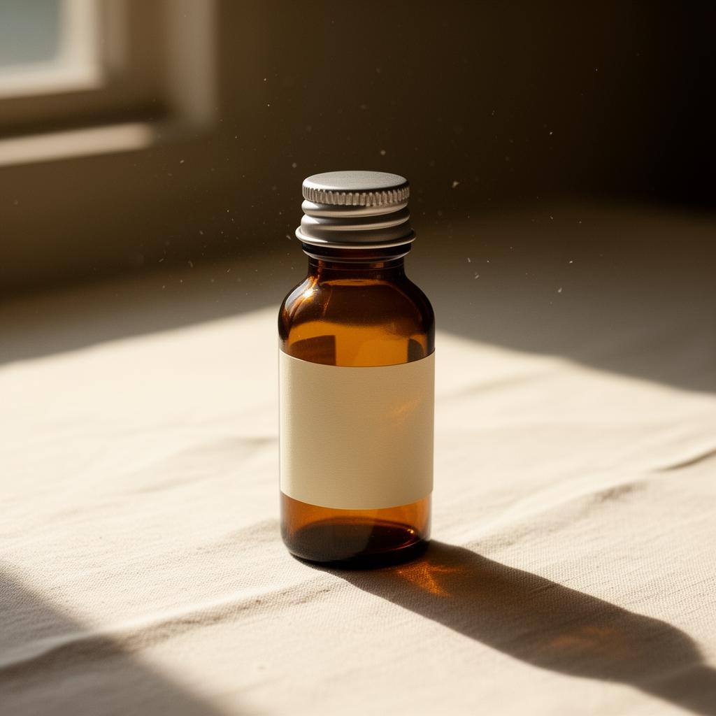 Amber apothecary vial in warm natural light