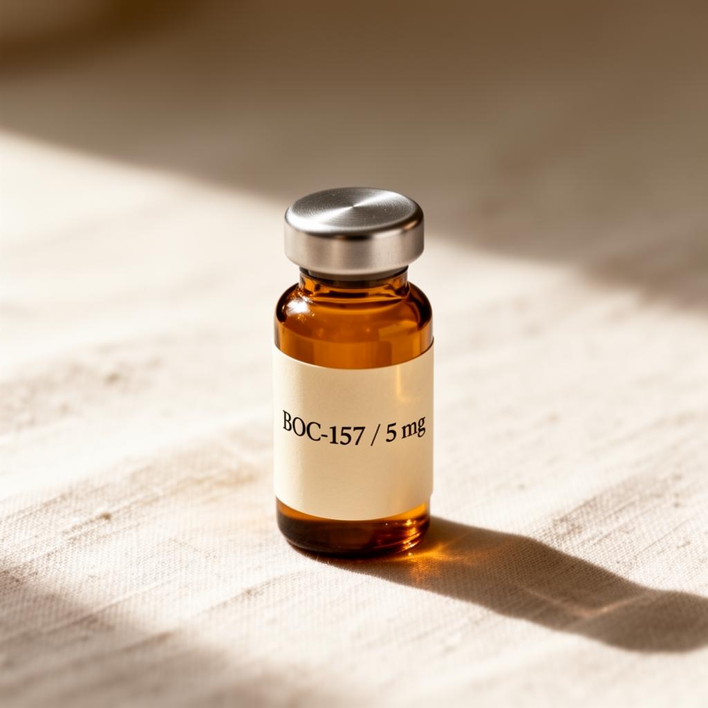 Vial of BOC157 on a neutral surface