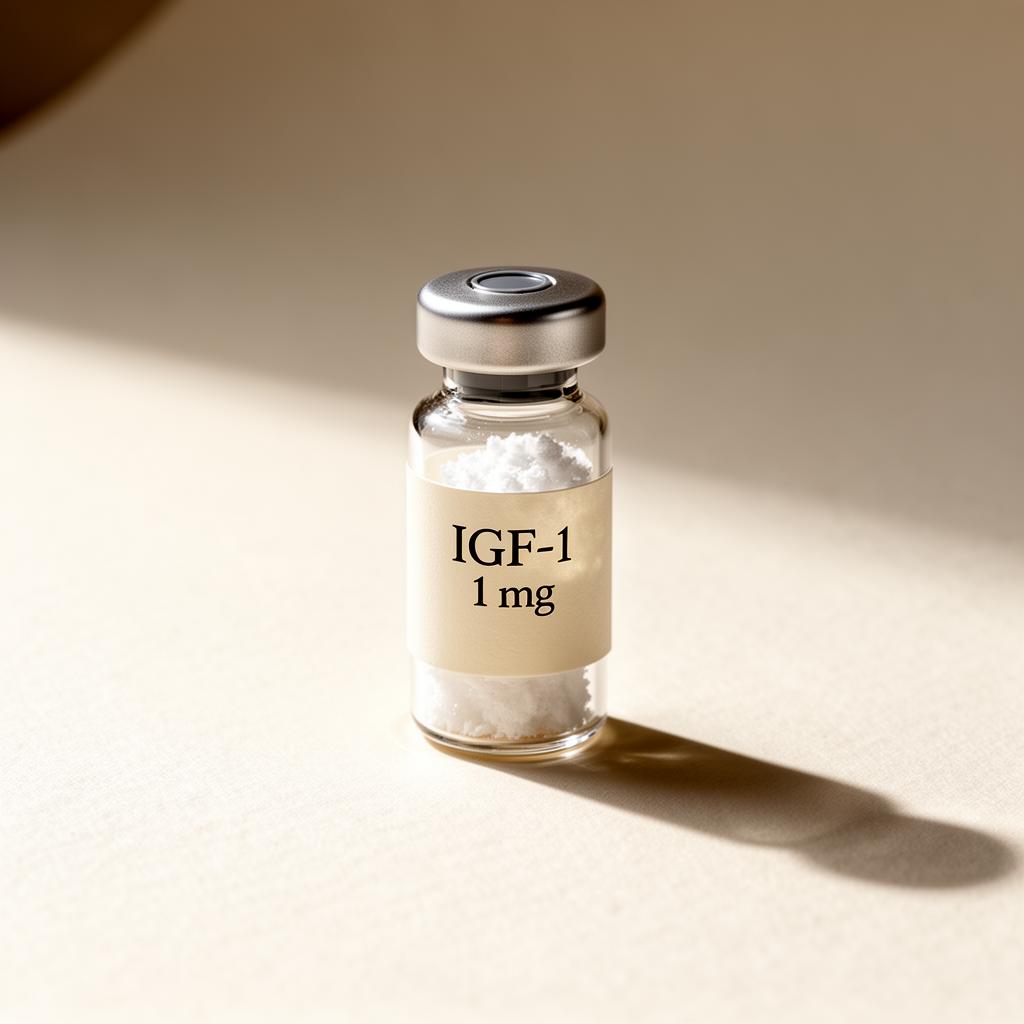 Vial of IGF1 on a neutral surface